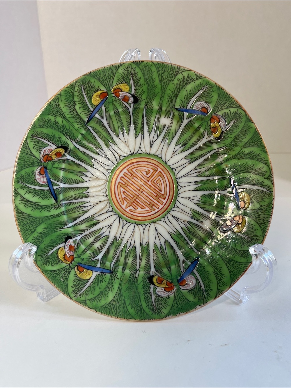 Antique Chinese Famille Verte Porcelain Plate 6” Bok Choy (d)